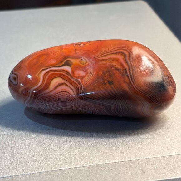 Large Polished Banded Agate Specimen 3.5” — Red Lace Agate Display Stone - Picture 6 of 6